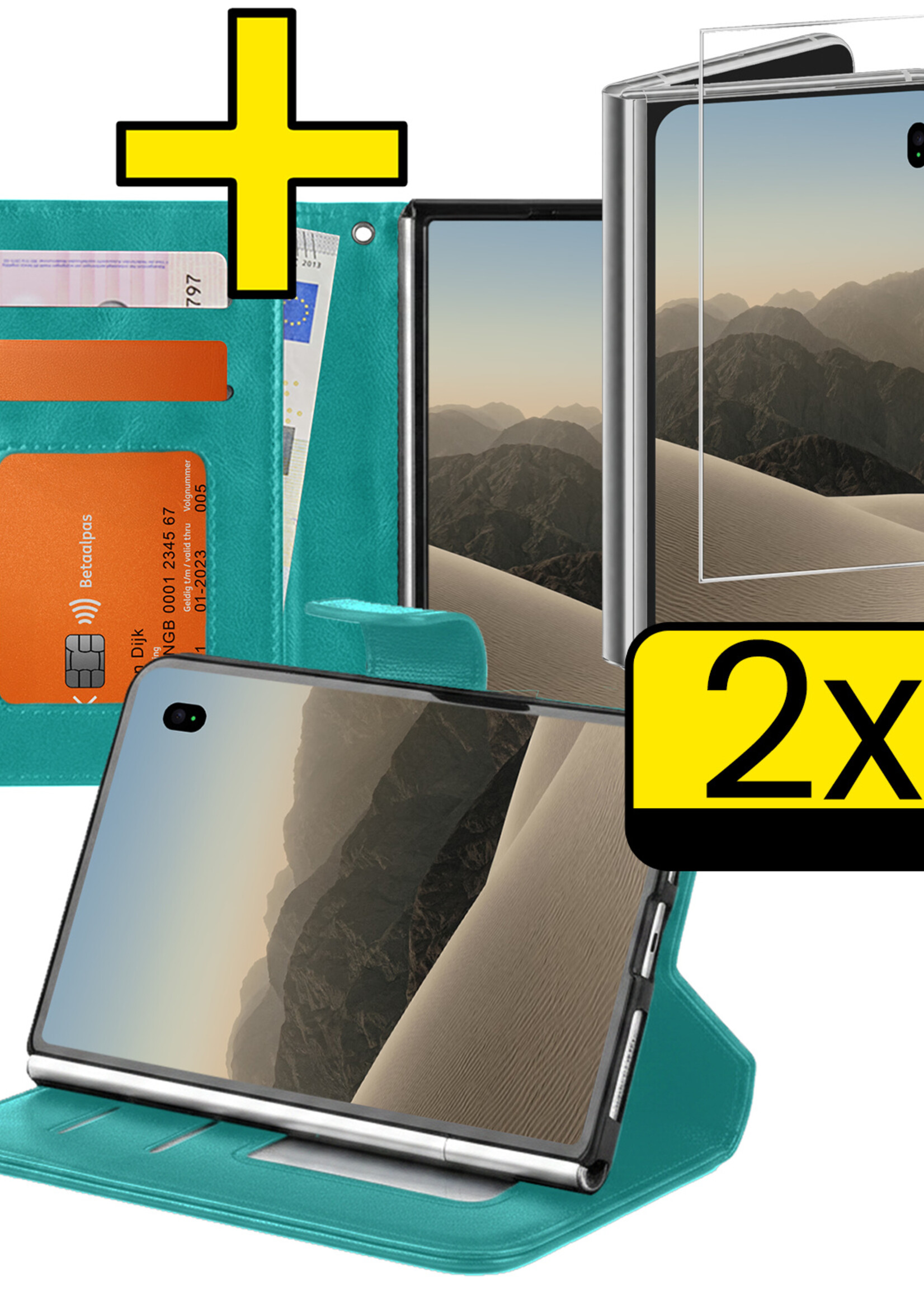 LUQ LUQ iPhone Duo Hoesje Bookcase Met 2x Screenprotector - Turquoise