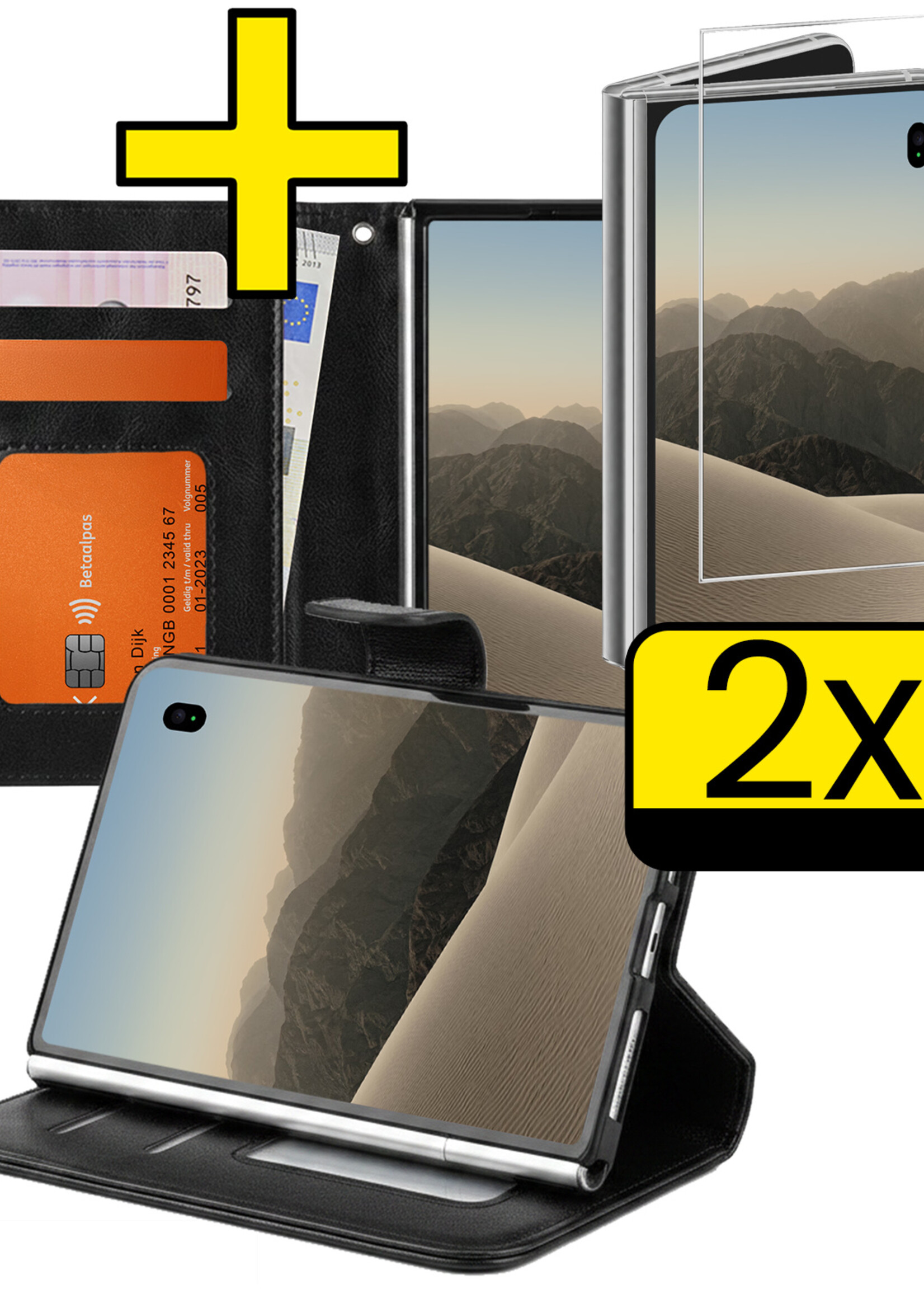 LUQ LUQ iPhone Duo Hoesje Bookcase Met 2x Screenprotector - Zwart
