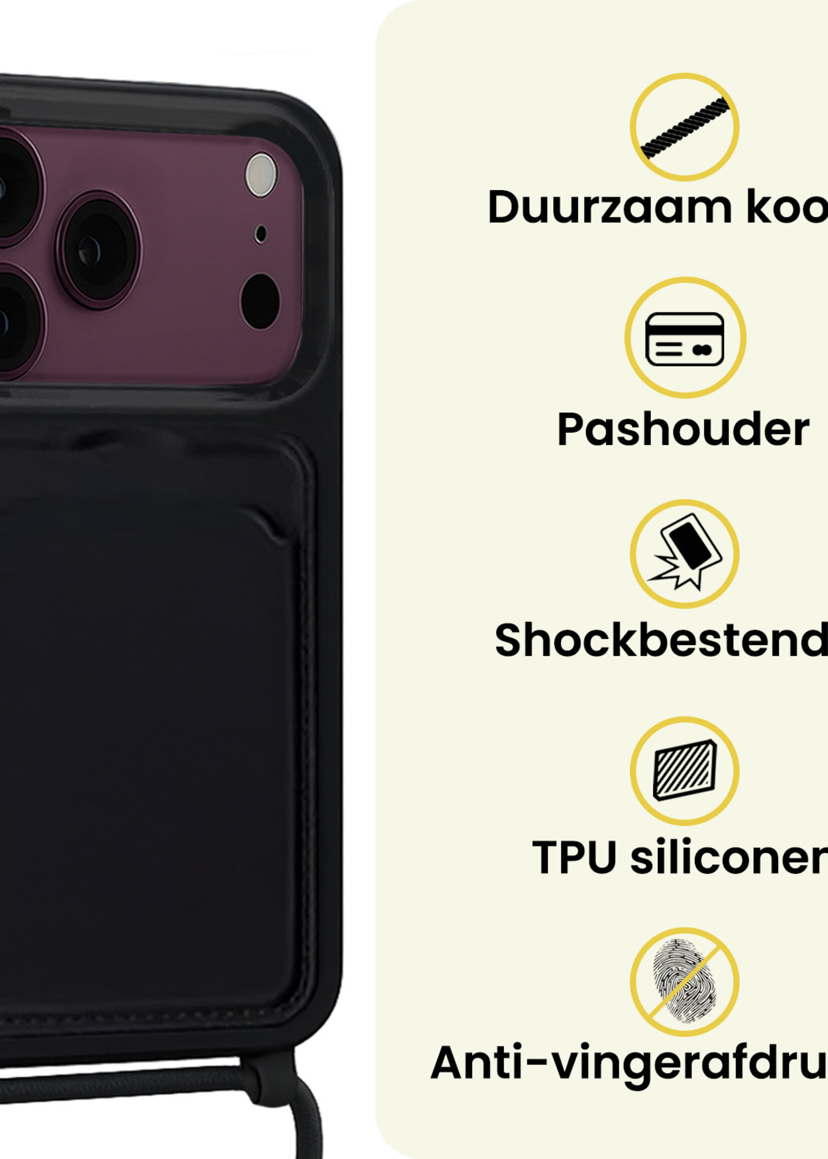 LUQ LUQ iPhone 18 Pro Max Hoesje Pashouder met Koord - Zwart - 2 PACK