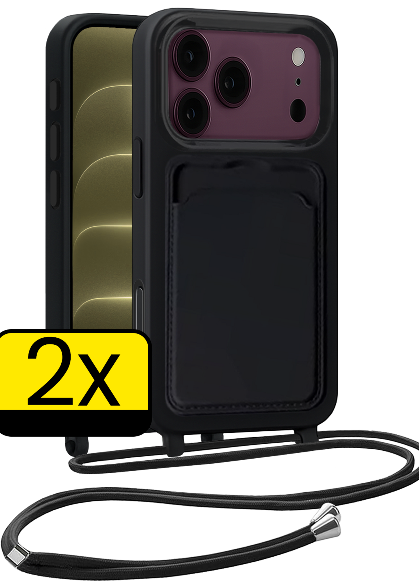 LUQ LUQ iPhone 18 Pro Max Hoesje Pashouder met Koord - Zwart - 2 PACK