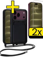 LUQ LUQ iPhone 18 Pro Max Hoesje Pashouder met Koord Met 2x Screenprotector - Zwart