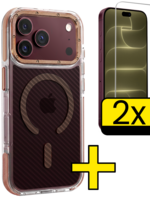 LUQ LUQ iPhone 18 Pro Max Magsafe Carbon Hoesje Bruin Met 2x Screenprotector