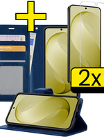 LUQ LUQ Samsung Galaxy S26 FE Hoesje Bookcase Met 2x Screenprotector - Donkerblauw