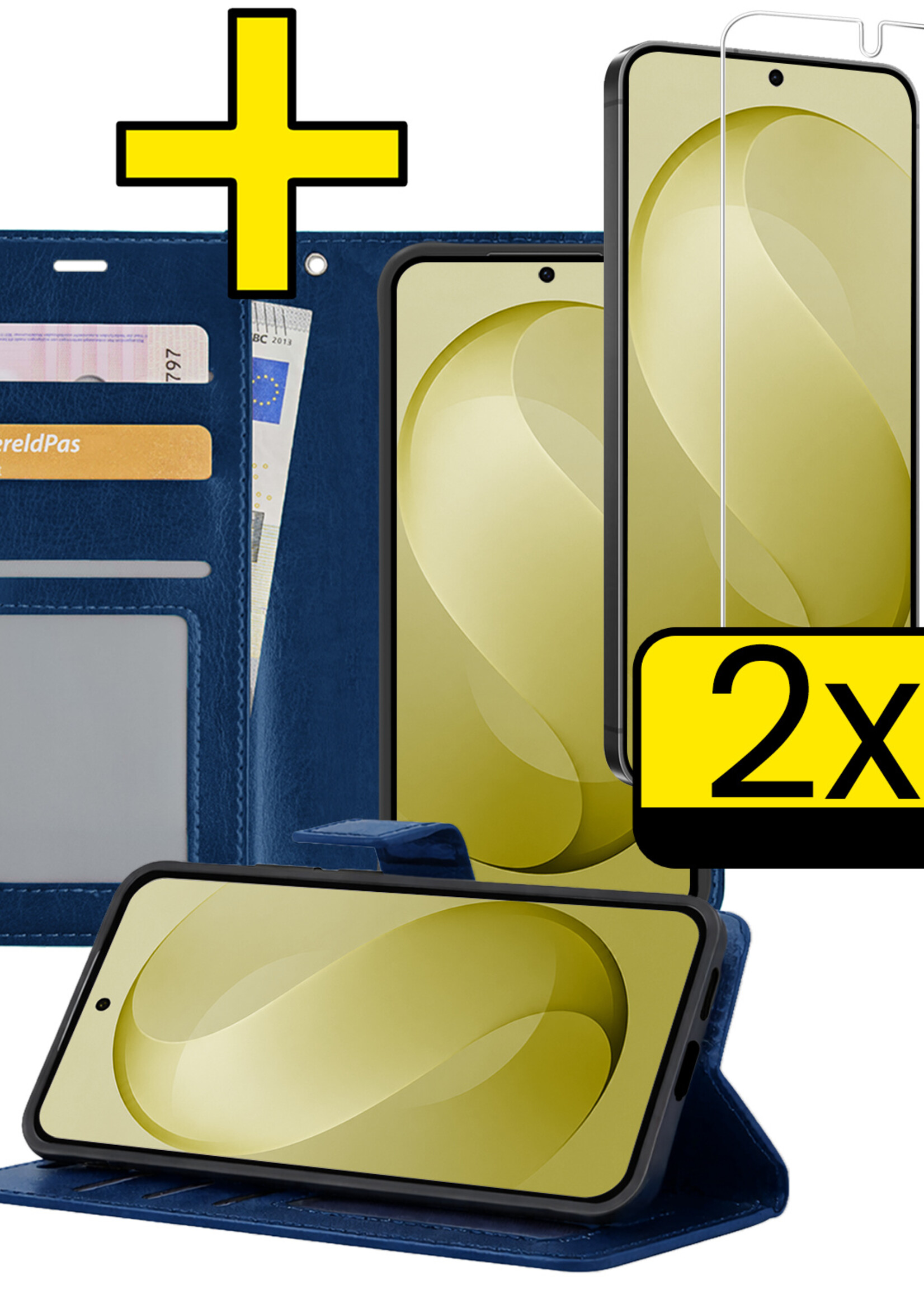 LUQ LUQ Samsung Galaxy S26 FE Hoesje Bookcase Met 2x Screenprotector - Donkerblauw