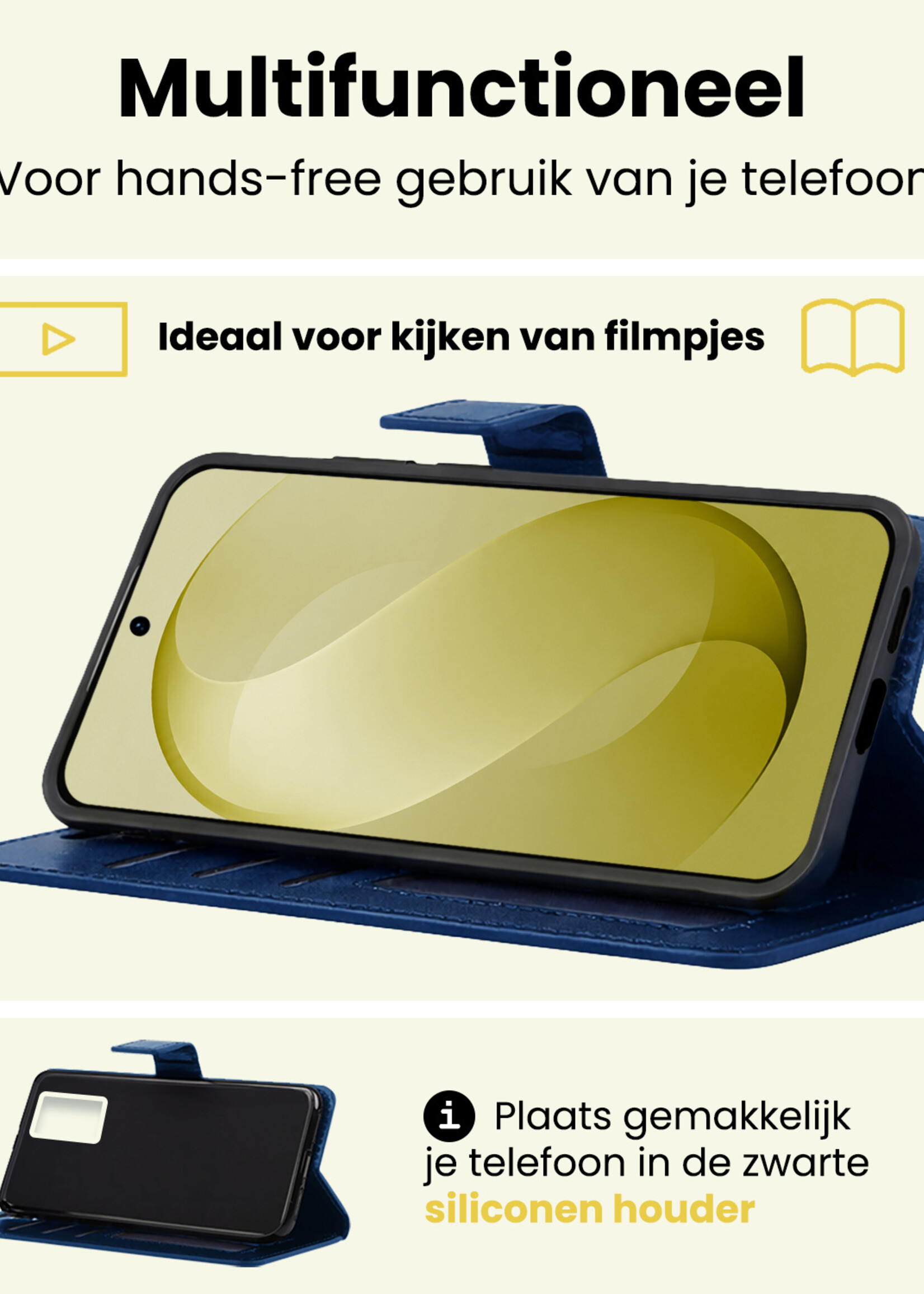 LUQ LUQ Samsung Galaxy S26 FE Hoesje Bookcase Met 2x Screenprotector - Donkerblauw