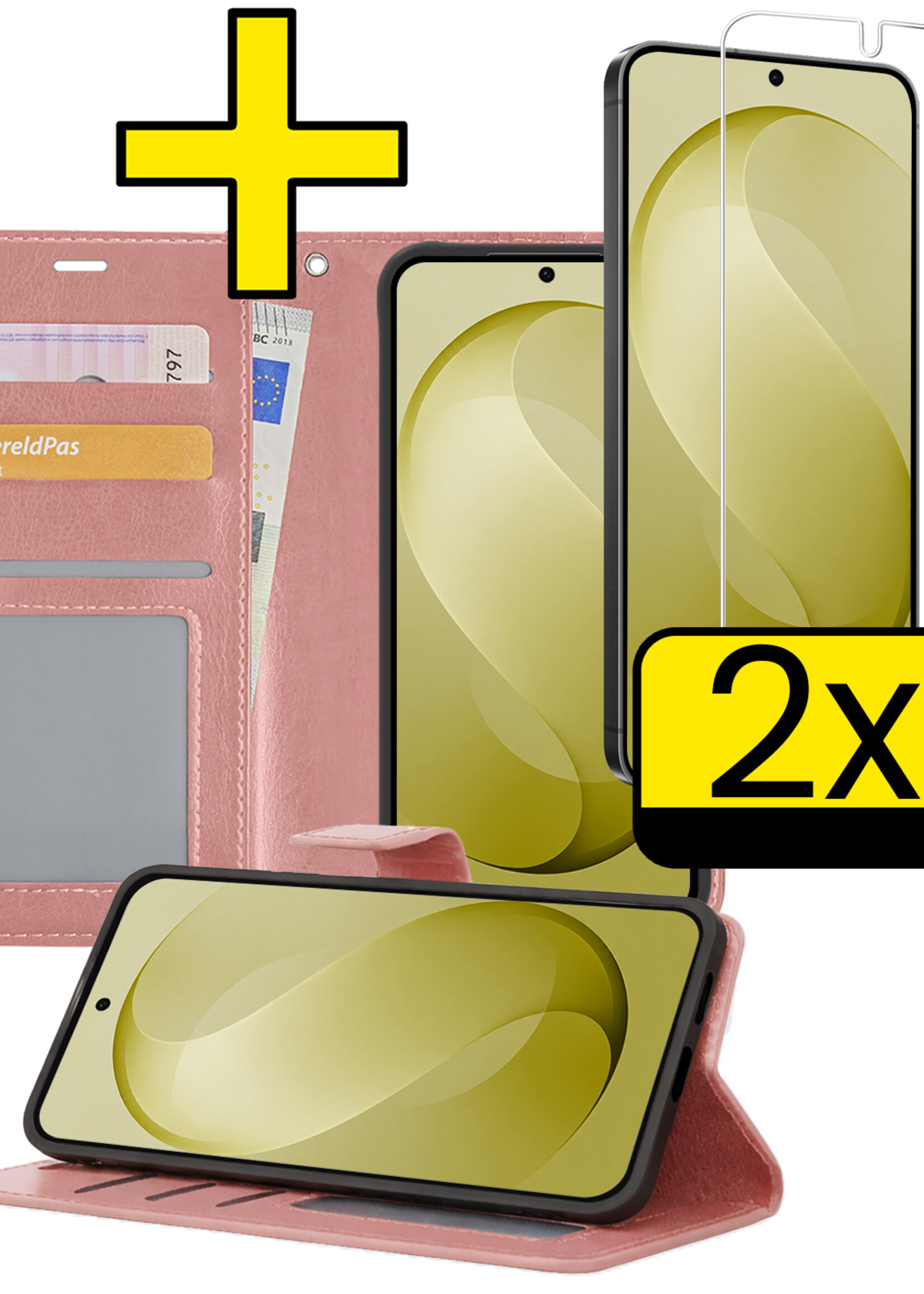 LUQ LUQ Samsung Galaxy S26 FE Hoesje Bookcase Met 2x Screenprotector - Rose Goud