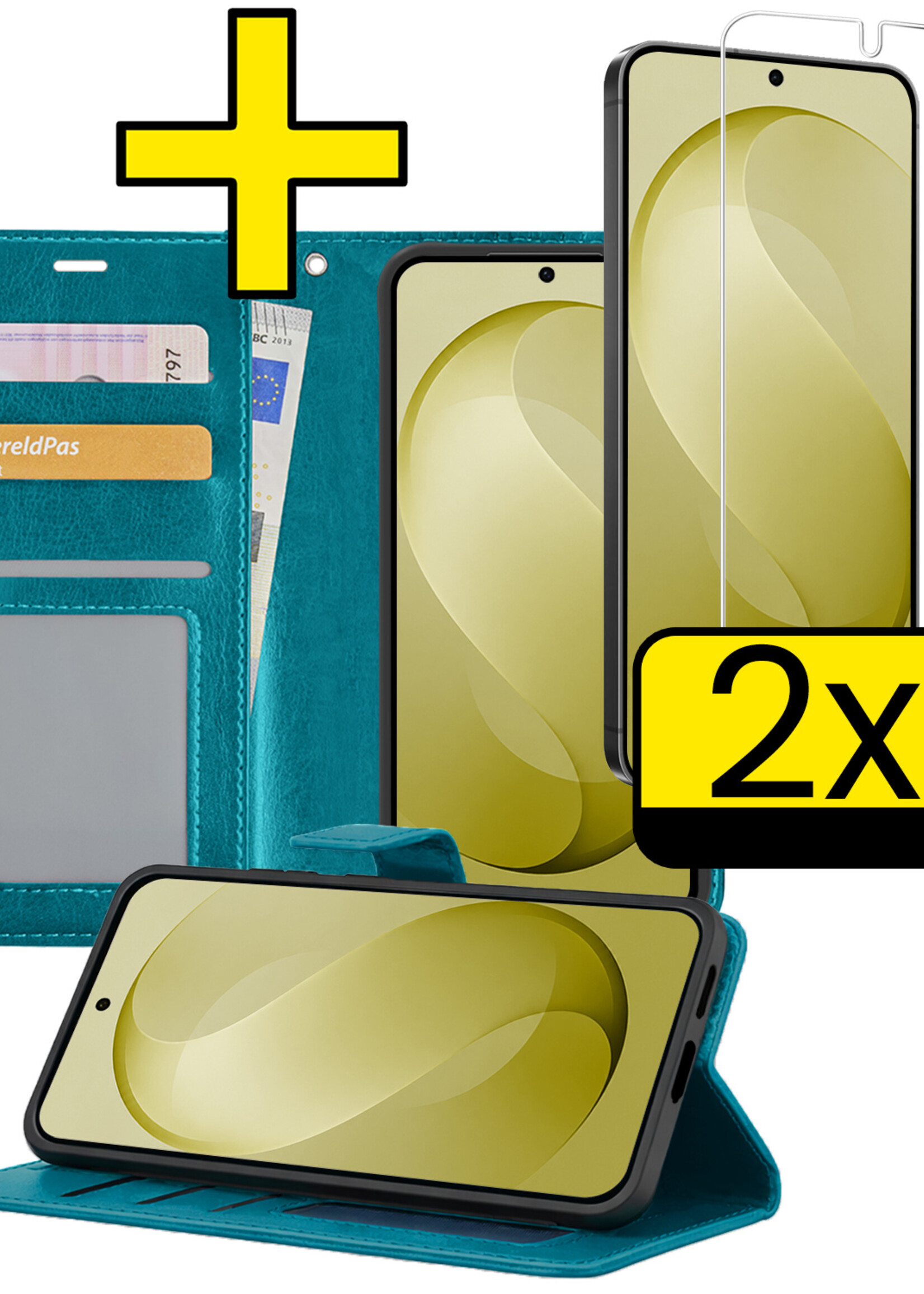 LUQ LUQ Samsung Galaxy S26 FE Hoesje Bookcase Met 2x Screenprotector - Turquoise
