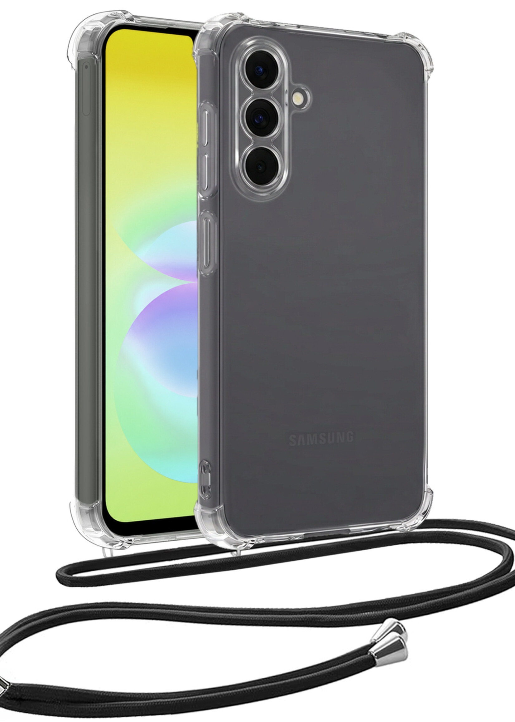 LUQ LUQ Samsung Galaxy A18 Hoesje Transparant Shockproof Met Zwart Koord