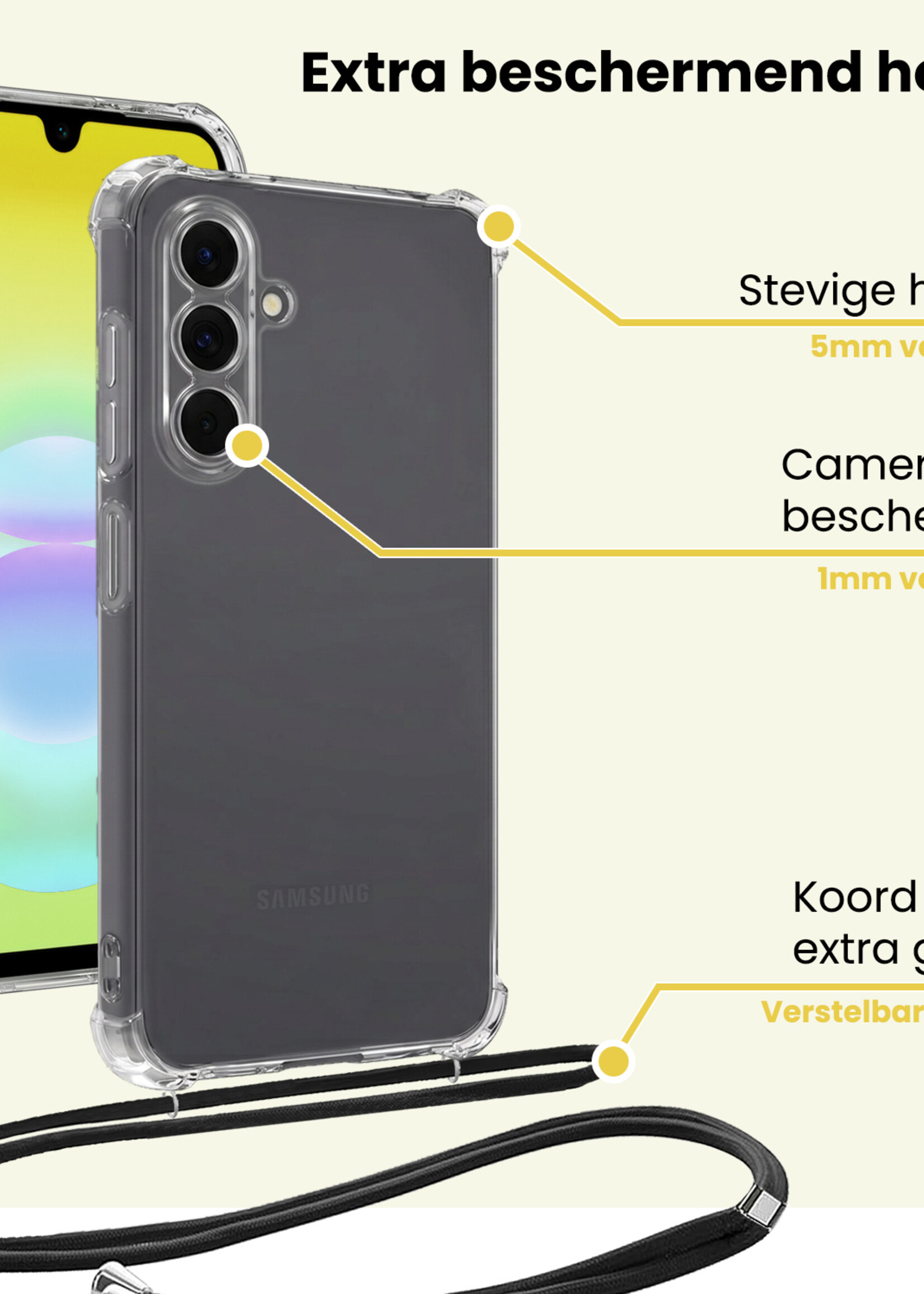 LUQ LUQ Samsung Galaxy A18 Hoesje Transparant Shockproof Met Zwart Koord
