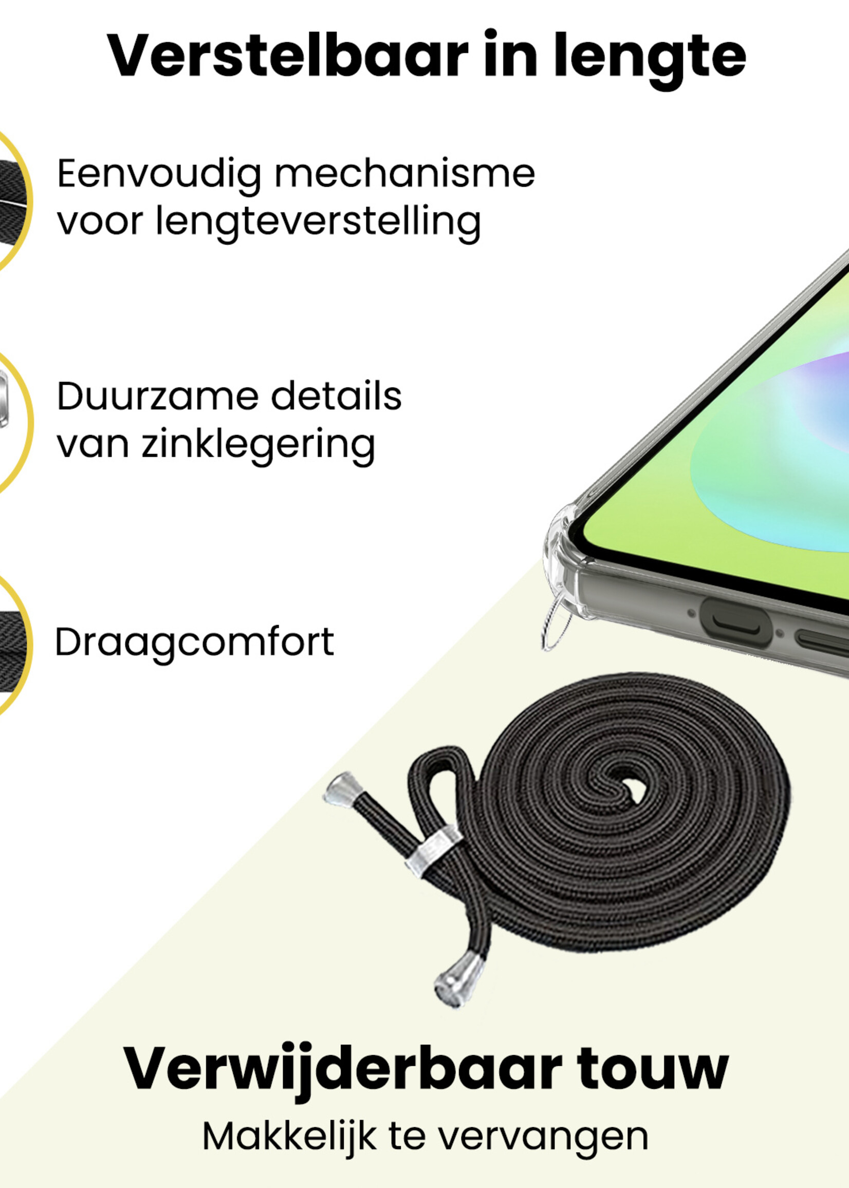 LUQ LUQ Samsung Galaxy A18 Hoesje Transparant Shockproof Met Zwart Koord