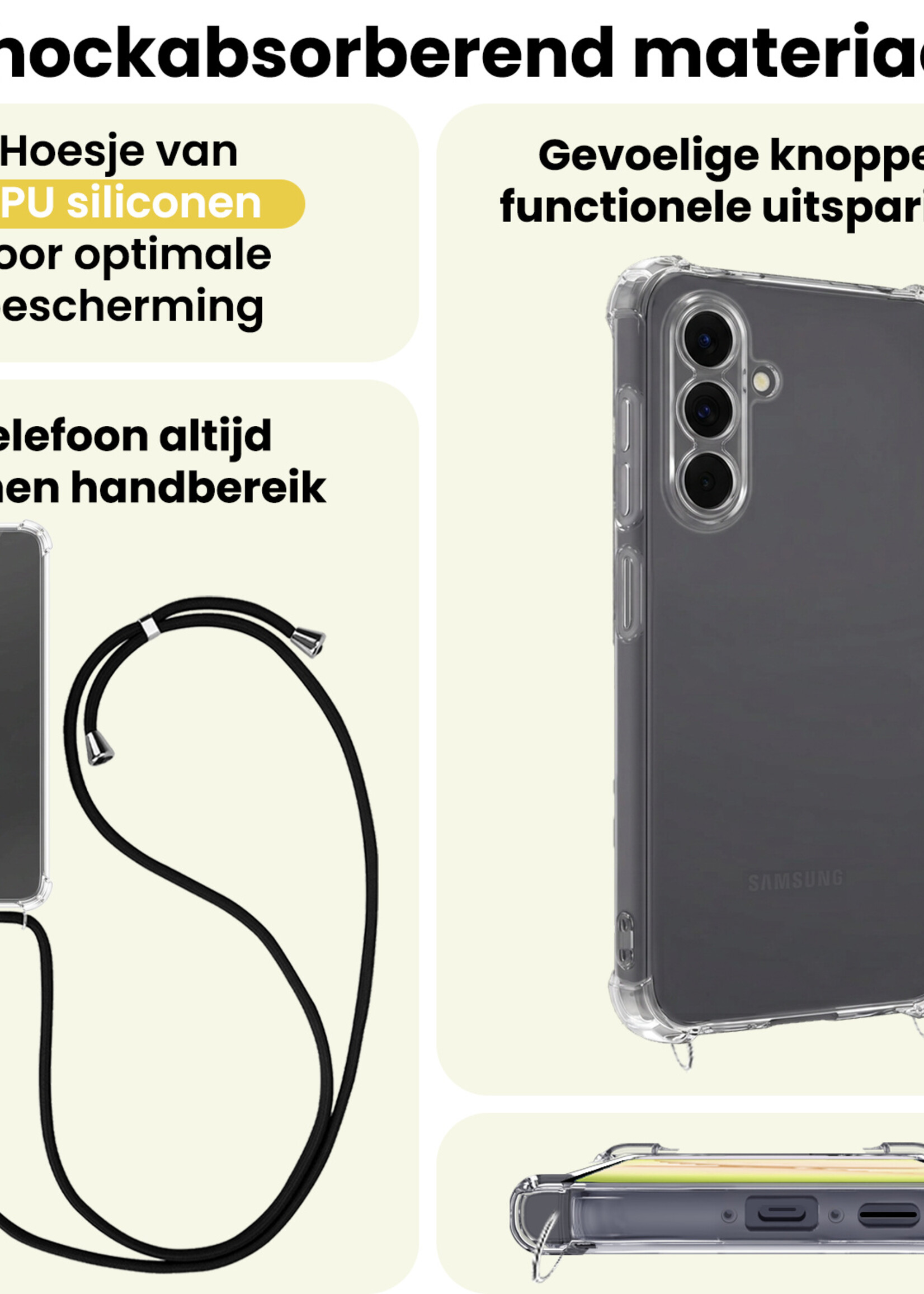 LUQ LUQ Samsung Galaxy A18 Hoesje Transparant Shockproof Met Zwart Koord