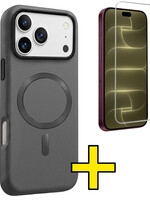 LUQ LUQ iPhone 18 Pro Magsafe Leer Hoesje Grijs Met Screenprotector