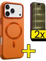 LUQ LUQ iPhone 18 Pro Magsafe Leer Hoesje Oranje Met 2x Screenprotector