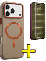 LUQ LUQ iPhone 18 Pro Max Magsafe Leer Hoesje Crème Met Screenprotector