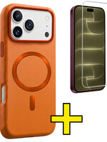 LUQ LUQ iPhone 18 Pro Max Magsafe Leer Hoesje Oranje Met Screenprotector