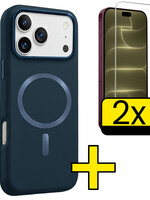 LUQ LUQ iPhone 18 Pro Max Magsafe Leer Hoesje Blauw Met 2x Screenprotector