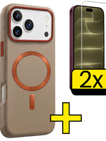 LUQ LUQ iPhone 18 Pro Max Magsafe Leer Hoesje Crème Met 2x Screenprotector