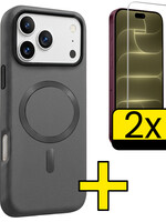 LUQ LUQ iPhone 18 Pro Max Magsafe Leer Hoesje Grijs Met 2x Screenprotector