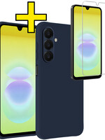LUQ LUQ Samsung Galaxy A18 Hoesje Siliconen Met Screenprotector - Donkerblauw