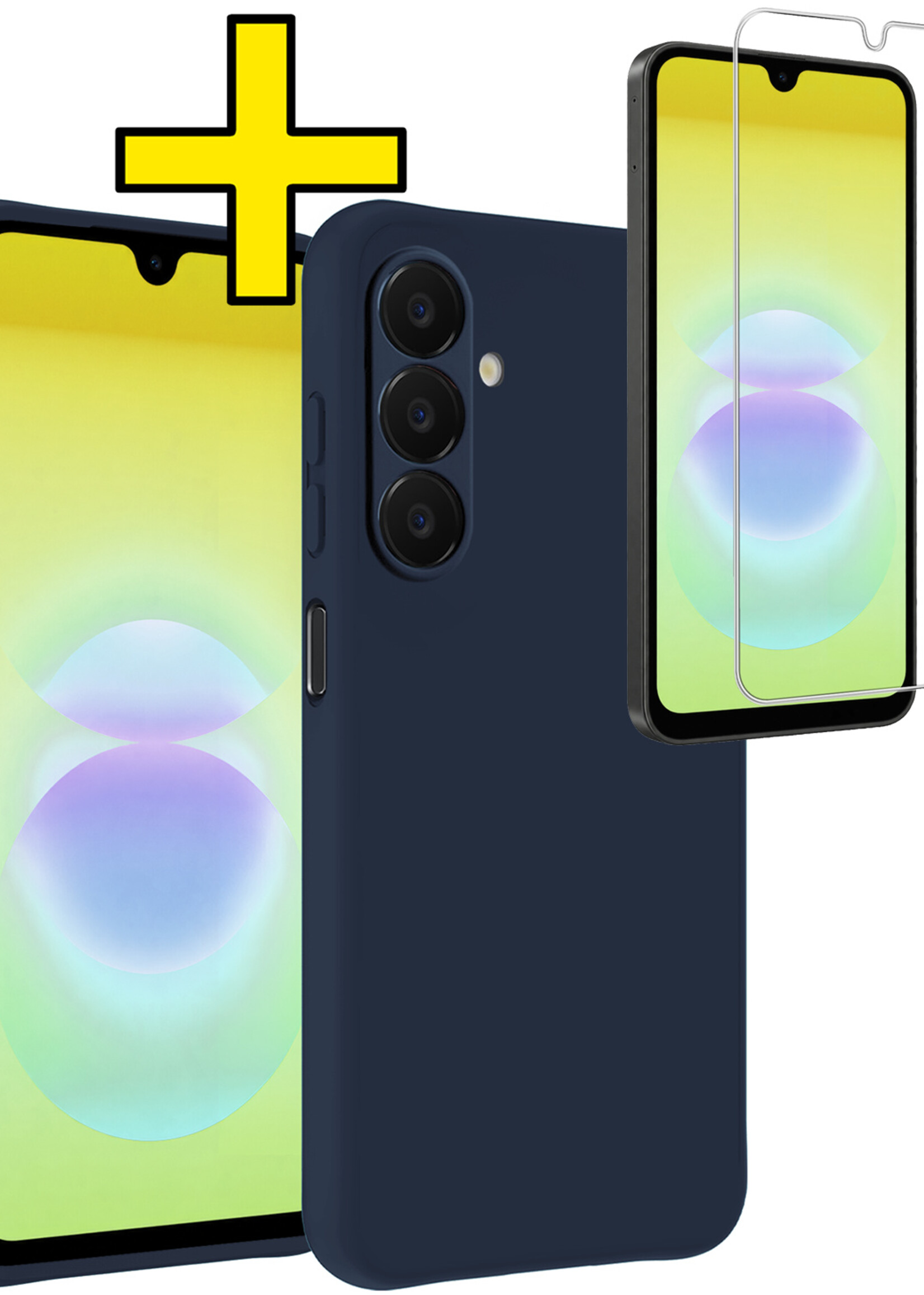 LUQ LUQ Samsung Galaxy A18 Hoesje Siliconen Met Screenprotector - Donkerblauw