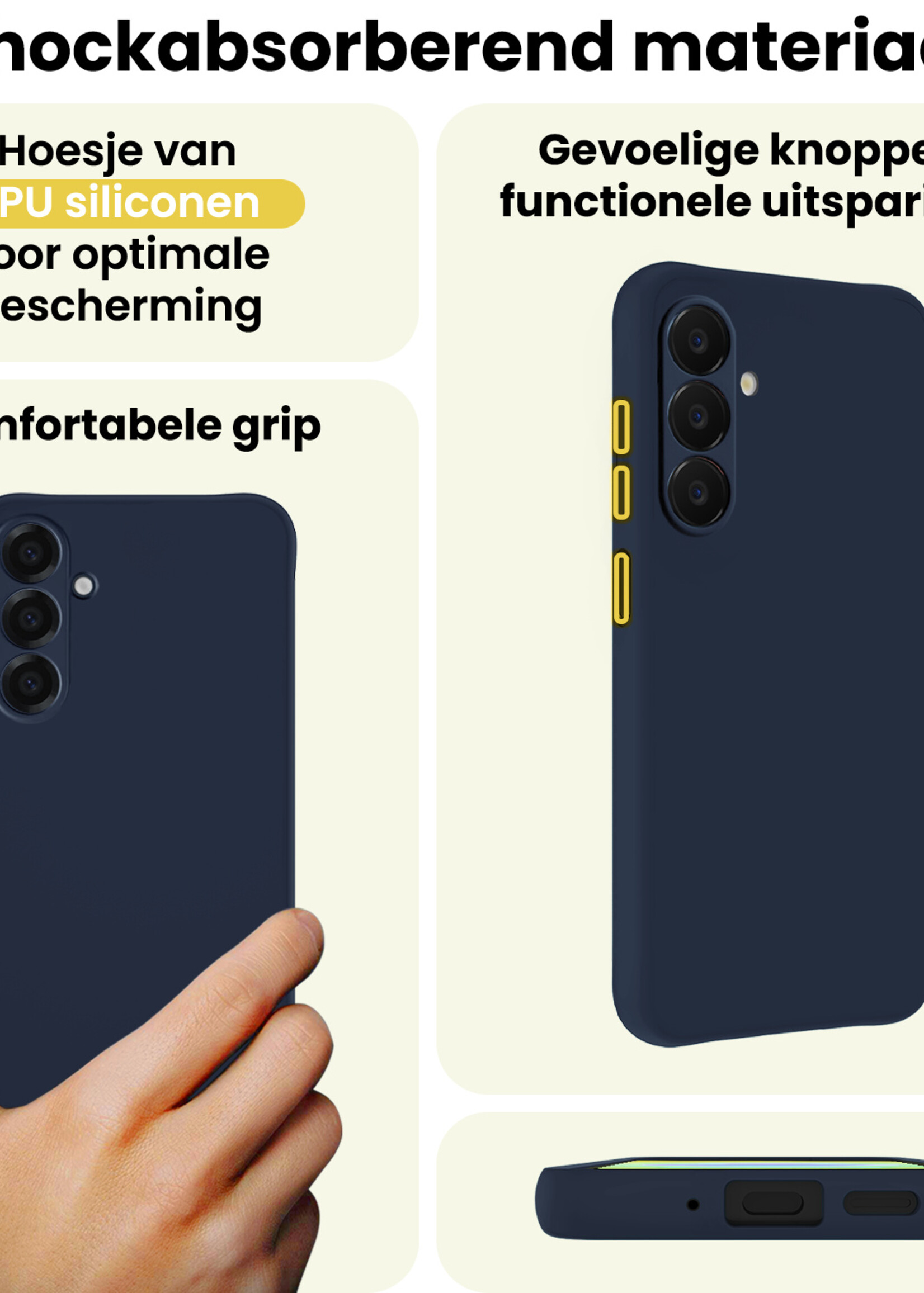 LUQ LUQ Samsung Galaxy A18 Hoesje Siliconen Met Screenprotector - Donkerblauw