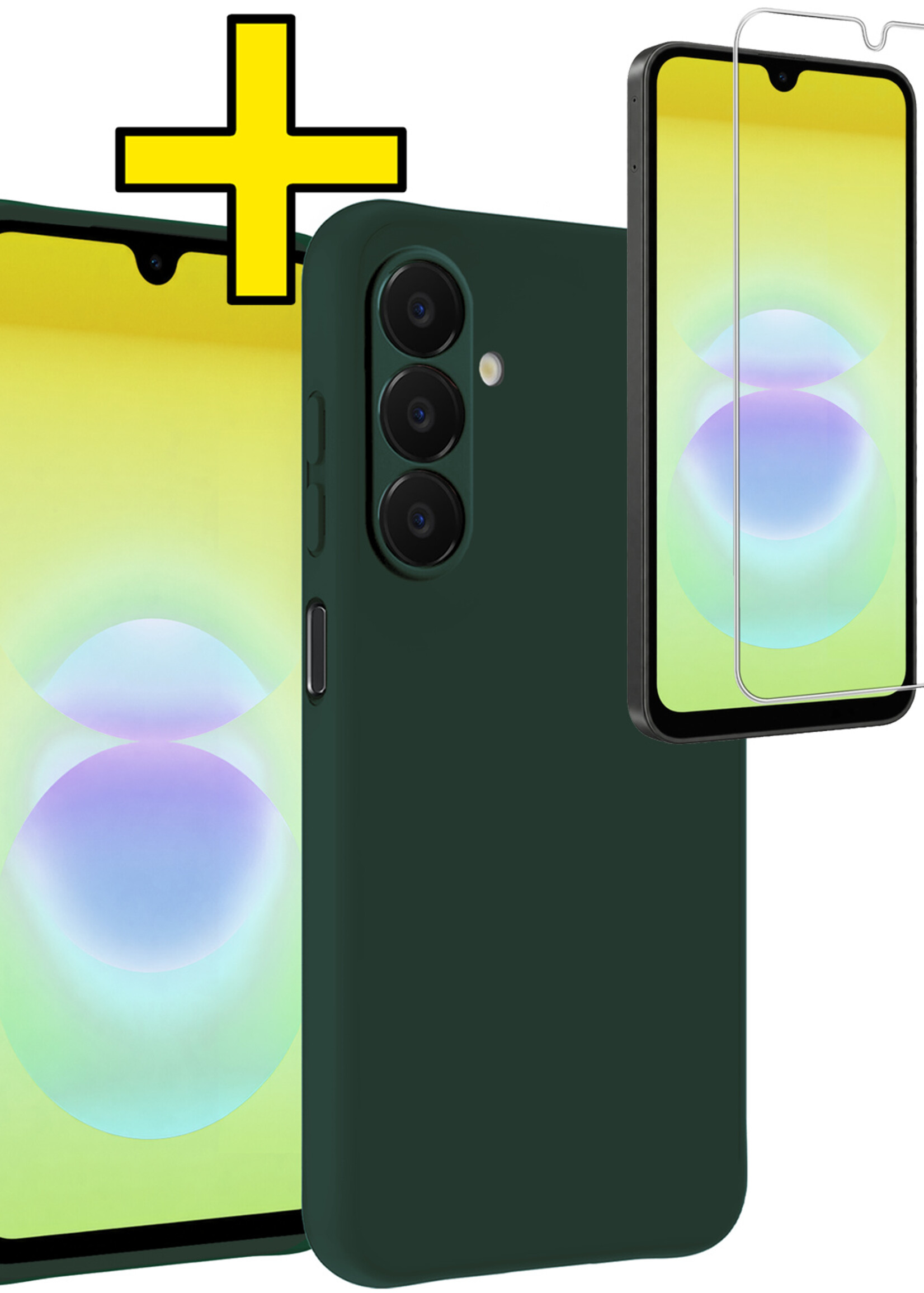 LUQ LUQ Samsung Galaxy A18 Hoesje Siliconen Met Screenprotector - Donkergroen