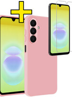 LUQ LUQ Samsung Galaxy A18 Hoesje Siliconen Met Screenprotector - Lichtroze