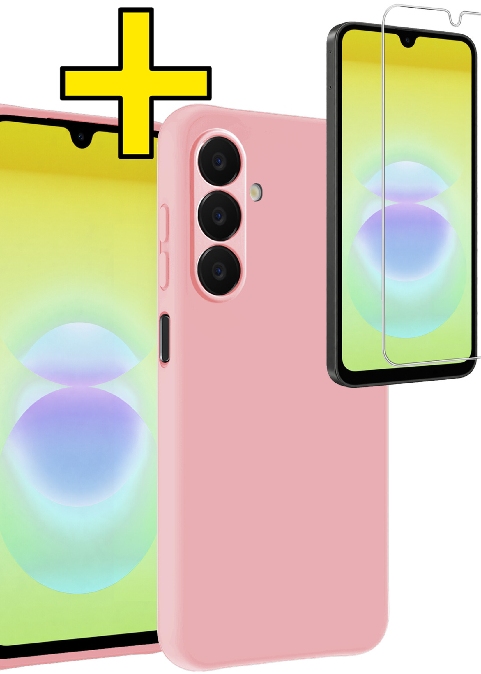 LUQ LUQ Samsung Galaxy A18 Hoesje Siliconen Met Screenprotector - Lichtroze