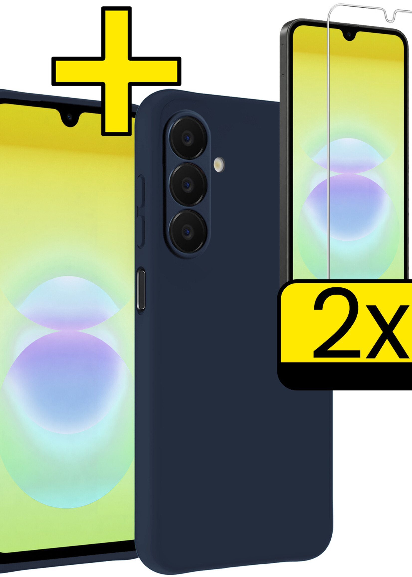 LUQ LUQ Samsung Galaxy A18 Hoesje Siliconen Met 2x Screenprotector - Donkerblauw