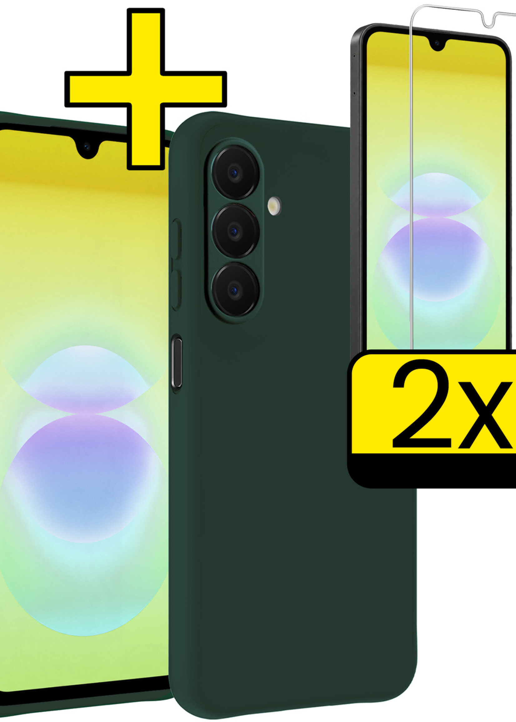 LUQ LUQ Samsung Galaxy A18 Hoesje Siliconen Met 2x Screenprotector - Donkergroen