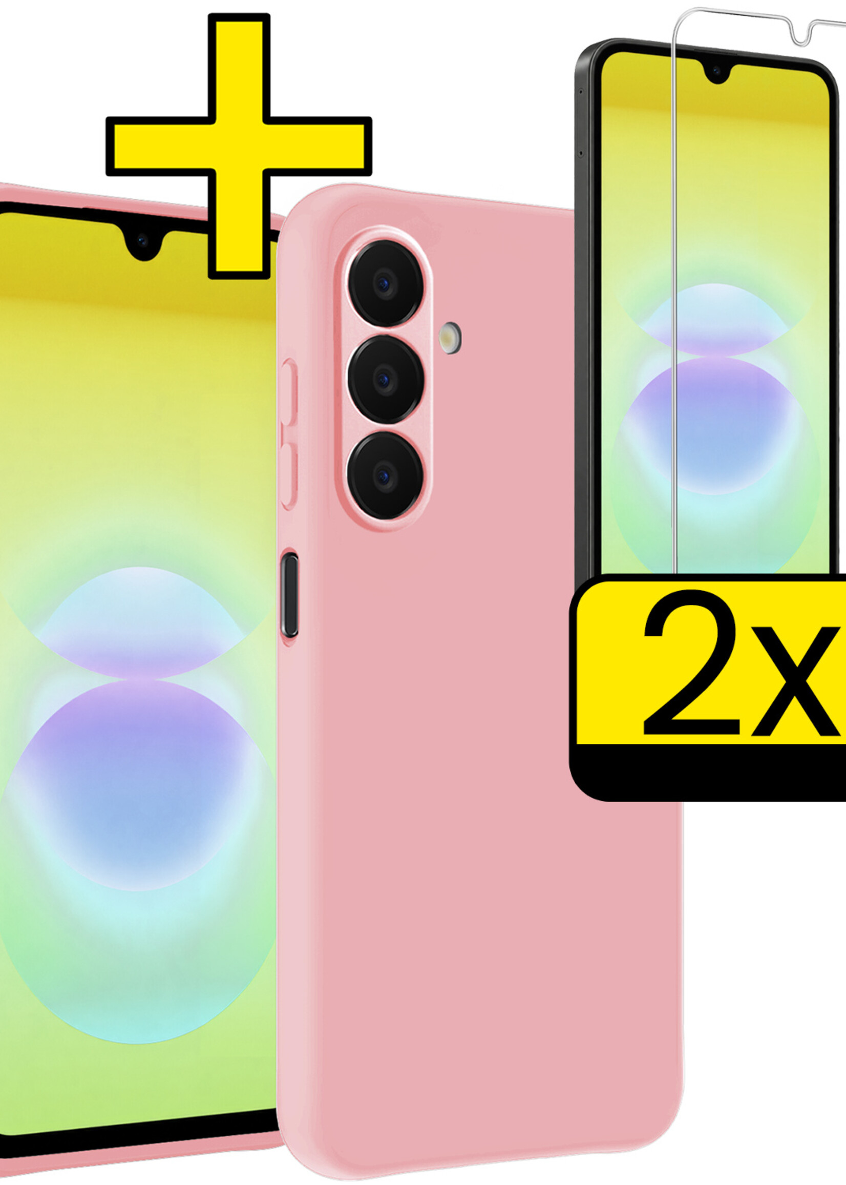 LUQ LUQ Samsung Galaxy A18 Hoesje Siliconen Met 2x Screenprotector - Lichtroze