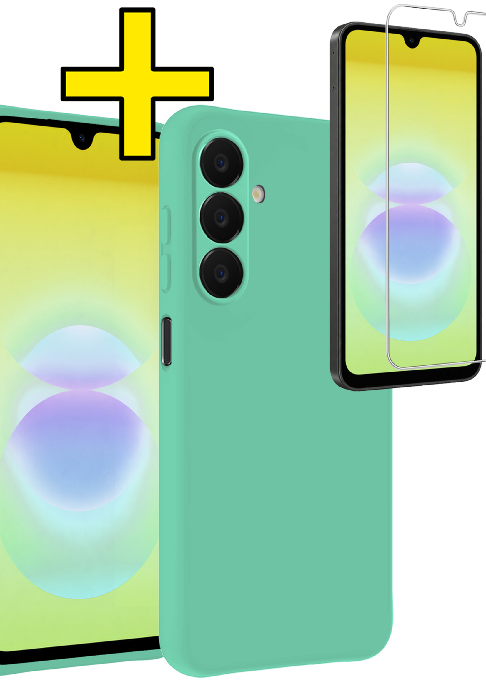 LUQ LUQ Samsung Galaxy A18 Hoesje Siliconen Met Screenprotector - Mintgroen