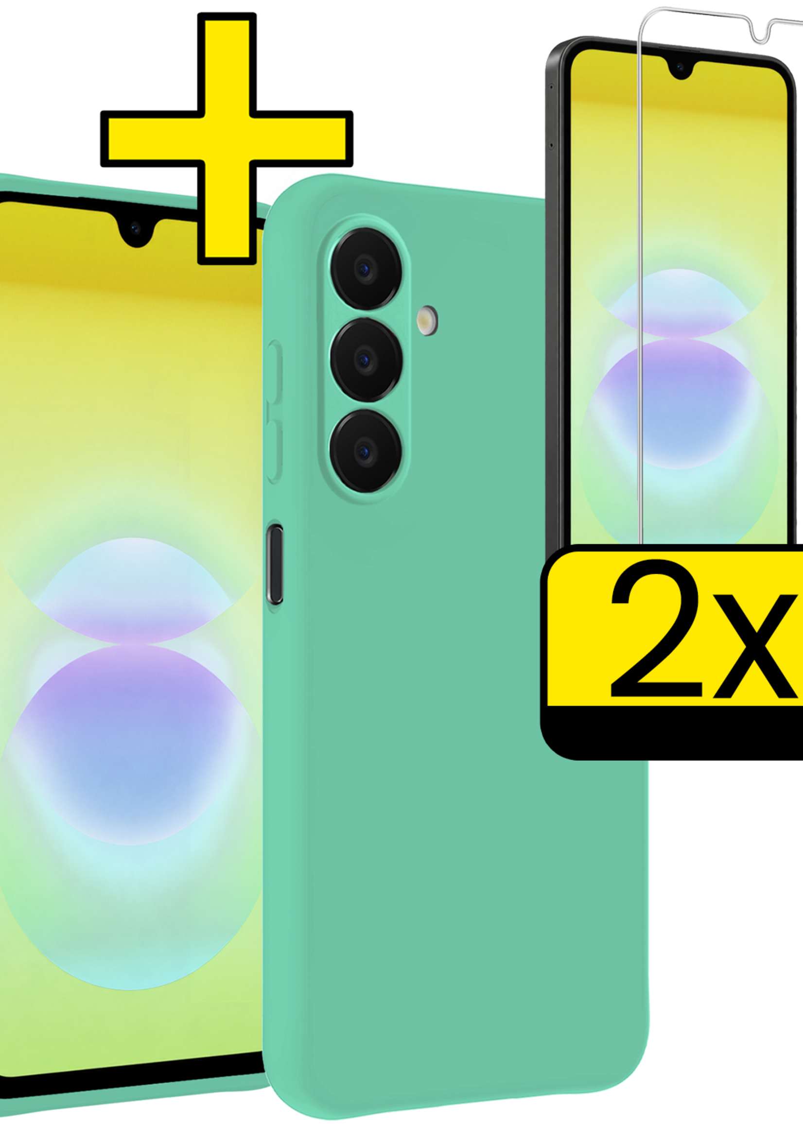 LUQ LUQ Samsung Galaxy A18 Hoesje Siliconen Met 2x Screenprotector - Mintgroen