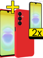 LUQ LUQ Samsung Galaxy A18 Hoesje Siliconen Met 2x Screenprotector - Rood