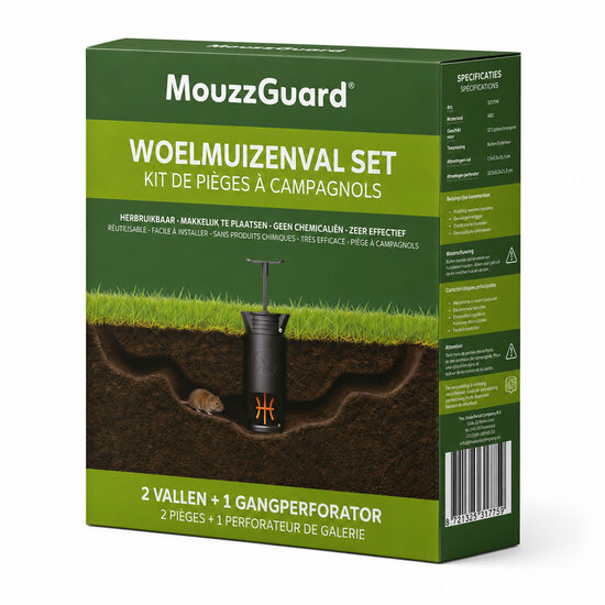 MouzzGuard® Woelmuizenval Set - 2 vallen + gangperforator