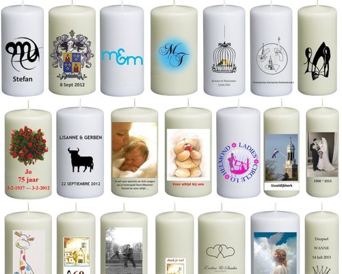 Kaarsen bedrukken met foto en tekst