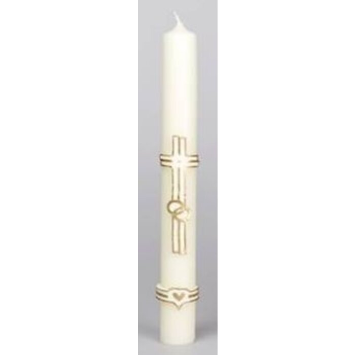 Huwelijkskaars wit/goud ringen/kruis 400/40