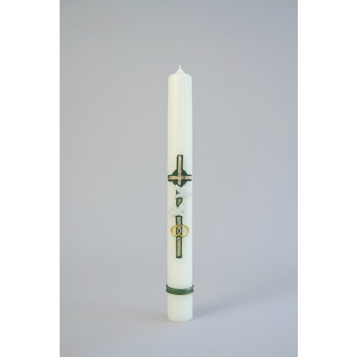 Huwelijkskaars Kruis Duif Groen 400/40