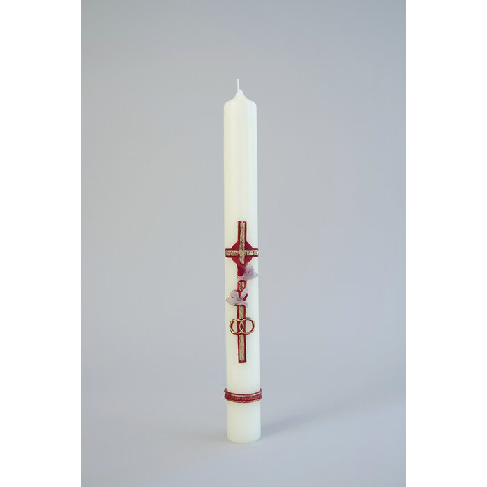 Huwelijkskaars Kruis Duif Rood 400/40