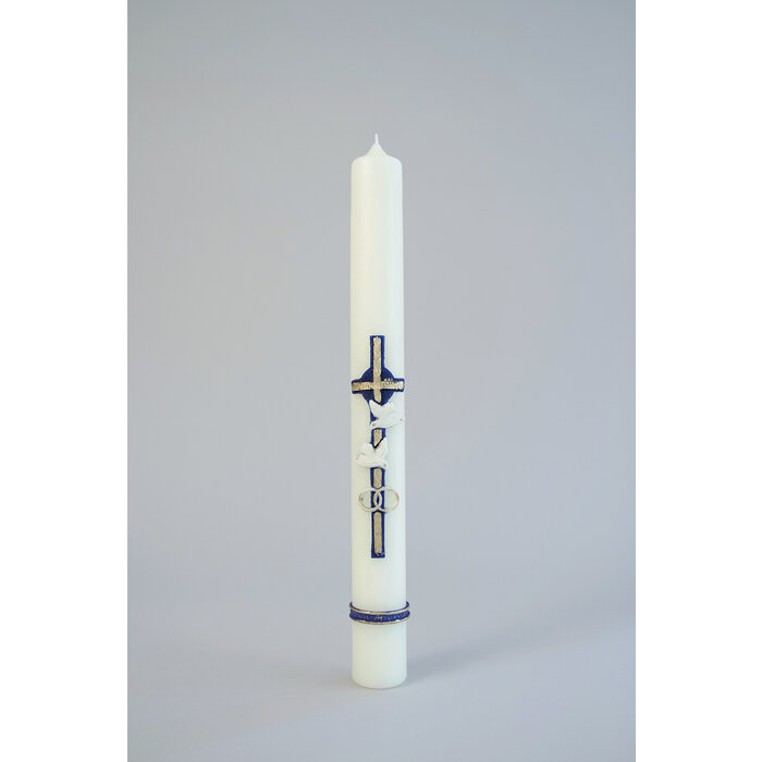 Huwelijkskaars Kruis Duif Blauw 400/40