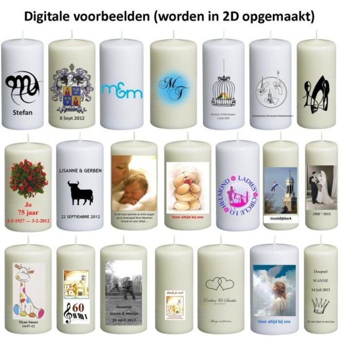 Bedrukte kaars 150/80 wit met afbeelding