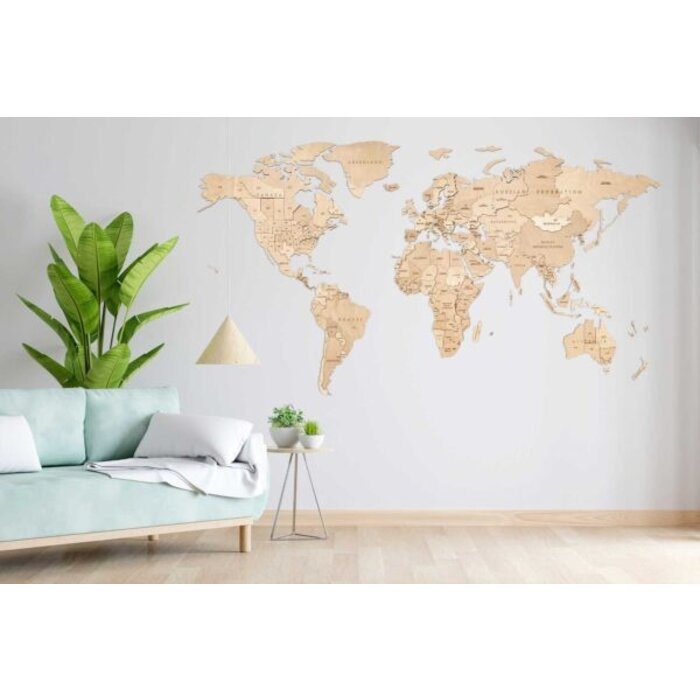 Houten wandpuzzel wereldkaart Size S | Houtkleur