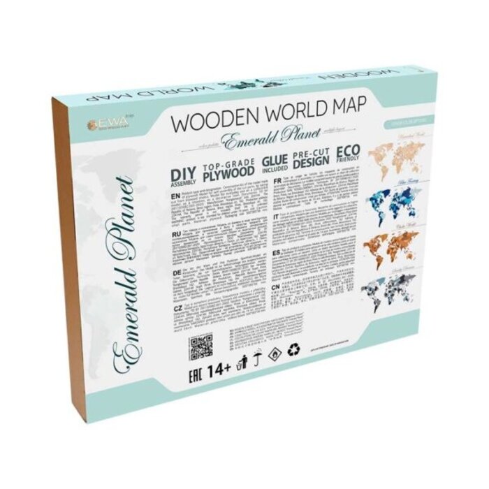 Houten wandpuzzel wereldkaart Size L | Turquoise/ Bruin