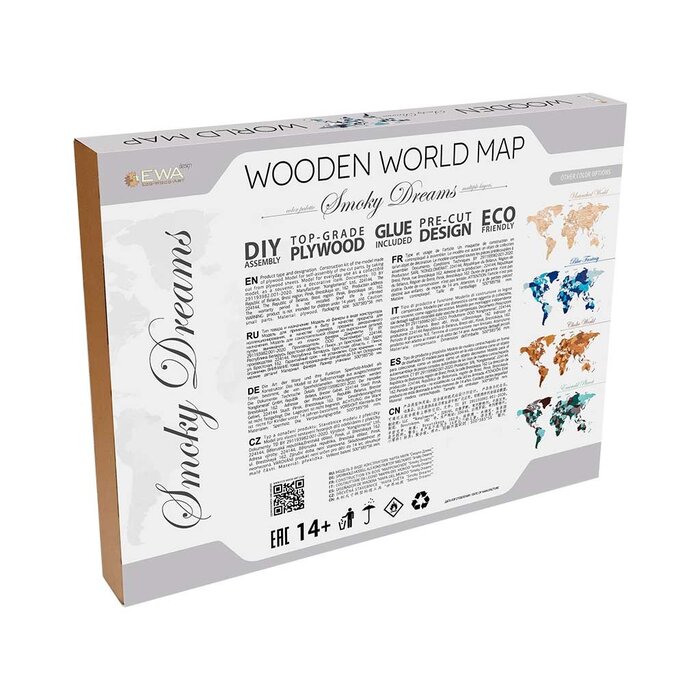 Houten wandpuzzel wereldkaart Size L | Grijs/ Blauw