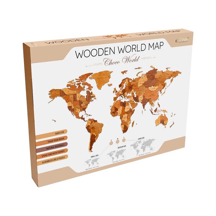 Houten wandpuzzel wereldkaart Size L | Bruin
