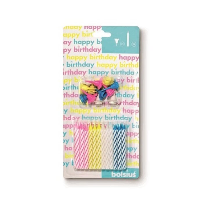 Bolsius Taartkaarsjes met houder doos 24 stuks assorti