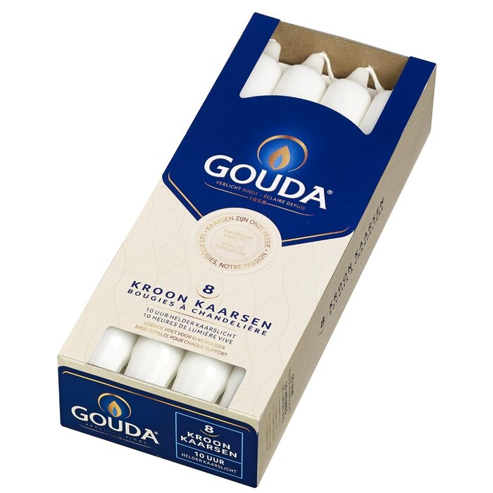 Gouda Gouda Kroonkaarsen 240/24 doos 8 Satijn wit