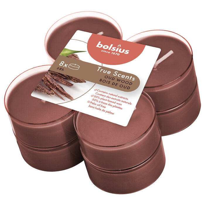 Bolsius True Scents maxilicht 8 stuks Oud Wood