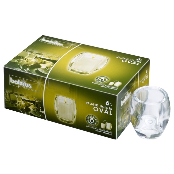 Bolsius Horeca relight houder 100/84 oval doos 6 Transparant