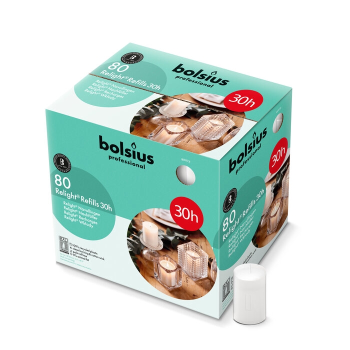 Bolsius Horeca Relight® Plus navullingen 30 uur 64/52 doos 80 Wit